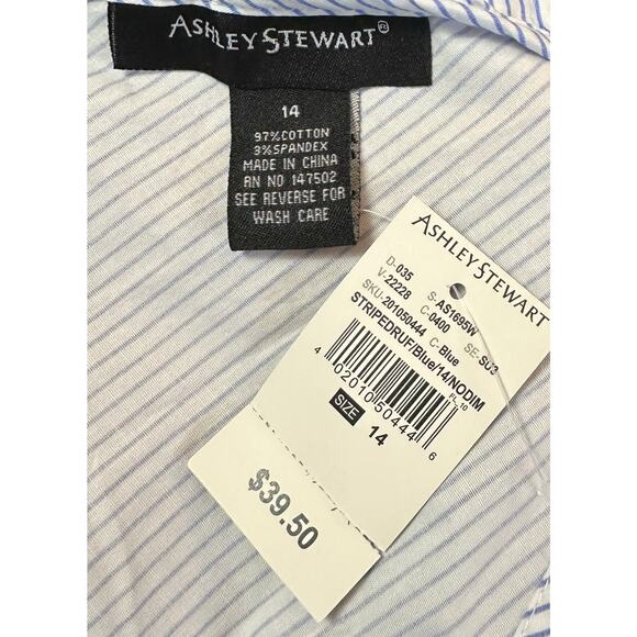 2/$15 NWT Ashley Stewart Ruffle Cold Shoulder Top Blue Striped Size 14 - Picture 9 of 10